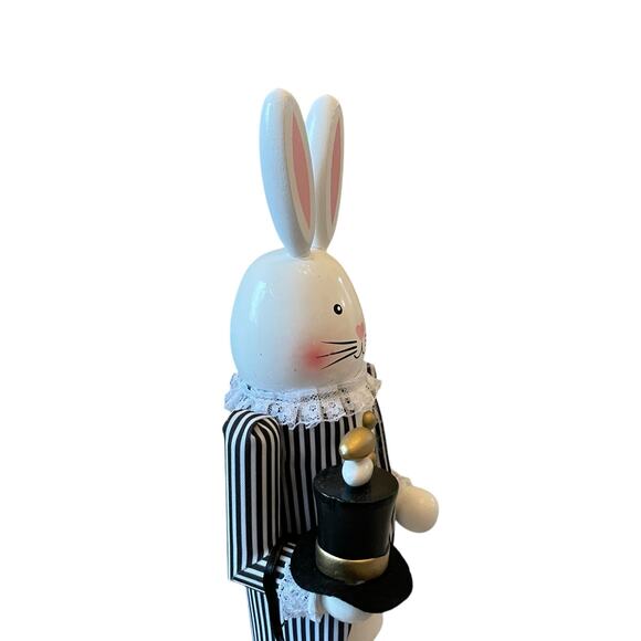 Tophat & Tail Easter Bunny Rabbit Wooden Nutcracker 14in Black & White New - Picture 4 of 13